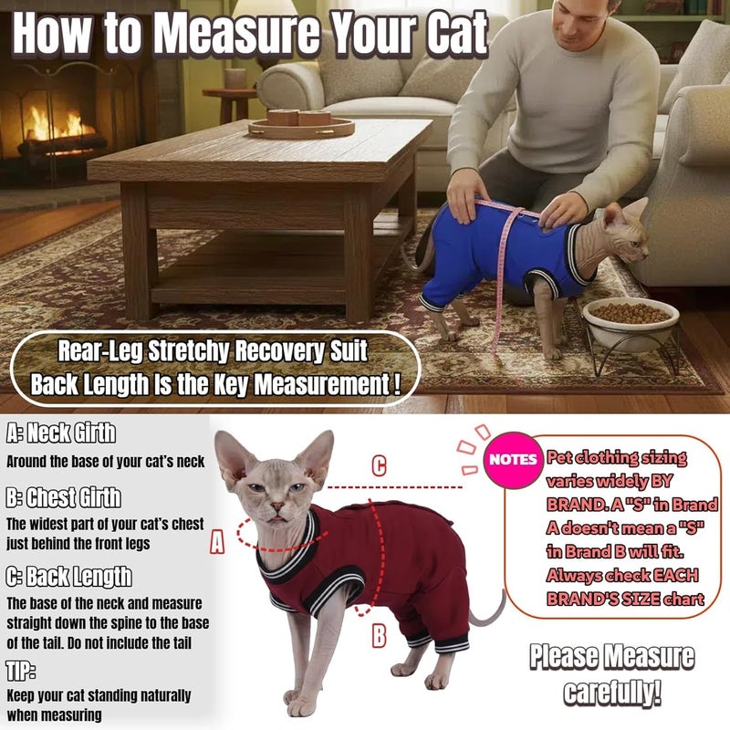 T'CHAQUE Cat Clothes Surgery Recovery Suit for Female Male, Cat Onesie Pet Surgical Pajamas Hind Legs Long Sleeve, Abdominal Wound Skin Diseases, E-Collar Alternative, Spay Recovery Suit, Gray-XL - Image 4